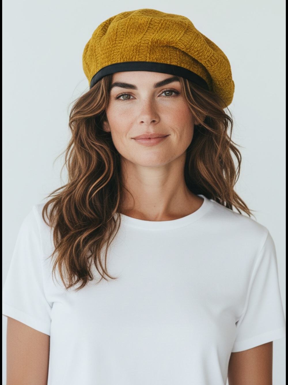 ZARA Mustard Yellow Velvet Chenille Beret
